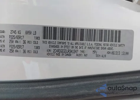 2018 Dodge Grand Caravan Gt из США, поврежденный, VIN 2C4RDGEG3JR341247